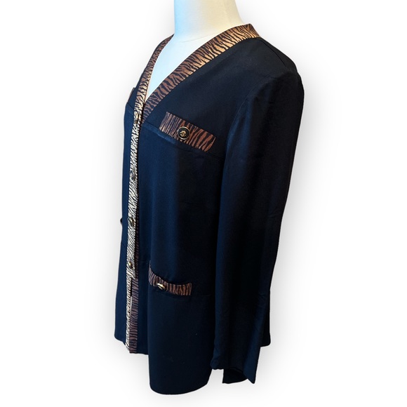 Vintage 80’s Black Blazer with Tiger Trim Perceptions by Irene B Size 16 - Picture 5 of 10